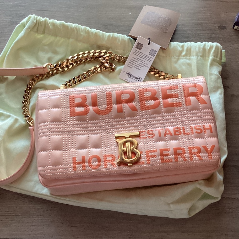 NWT Burberry Small Lola  Peach Quilted Bag with Chain